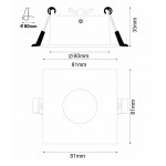 Foco fijo empotrar SPA01 Cuadrado 80x80mm, corte 60mm, para Lámpara GU10/MR16